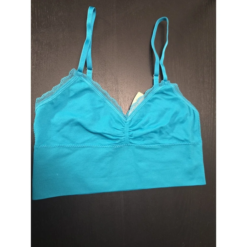 NWT 2015 Victoria Secret Blue Teal XS  Lace-Trimmed Bralette Crop Top Unlined